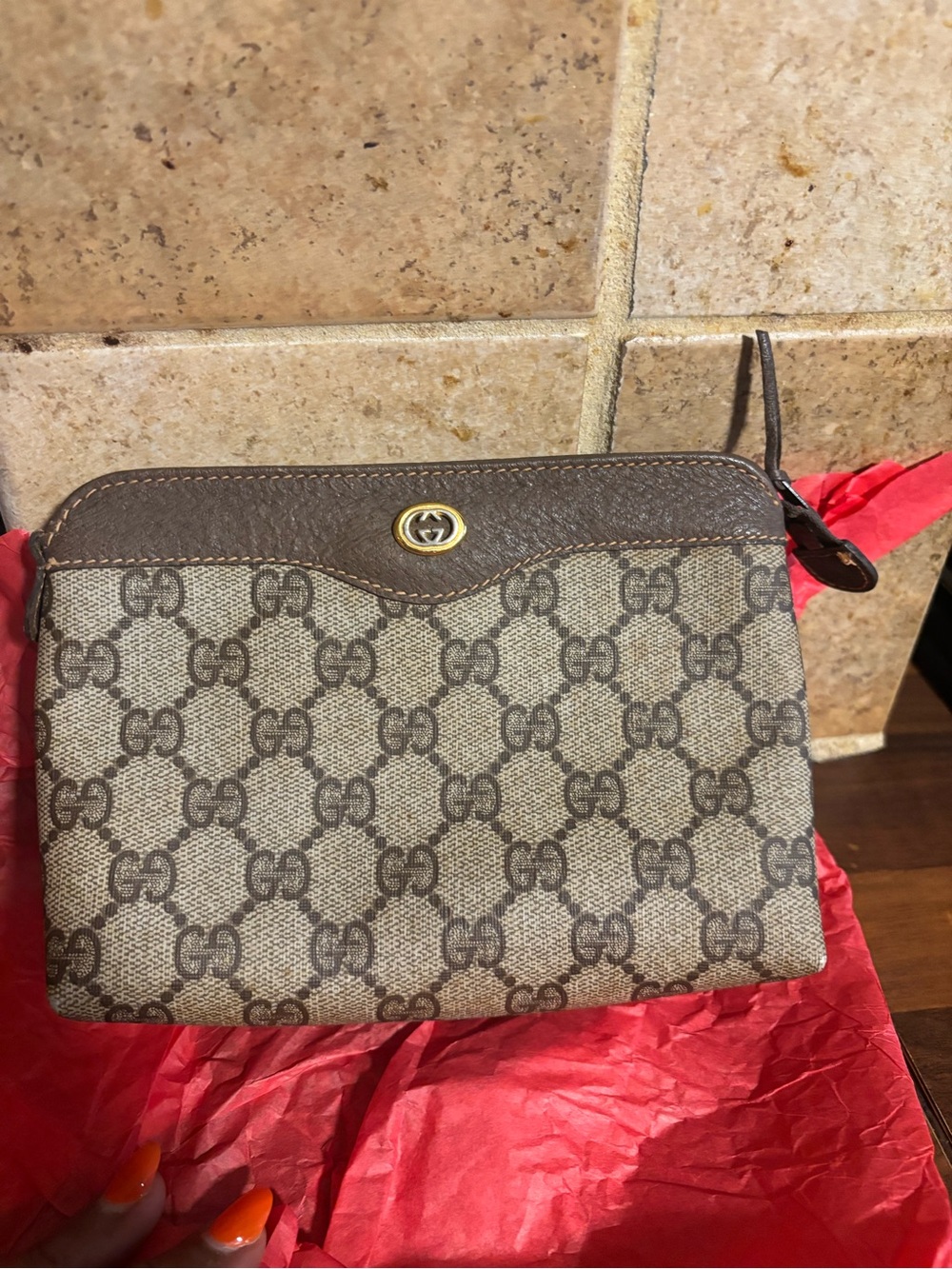 Gucci Brown Monogram Canvas Wristlet Pouch